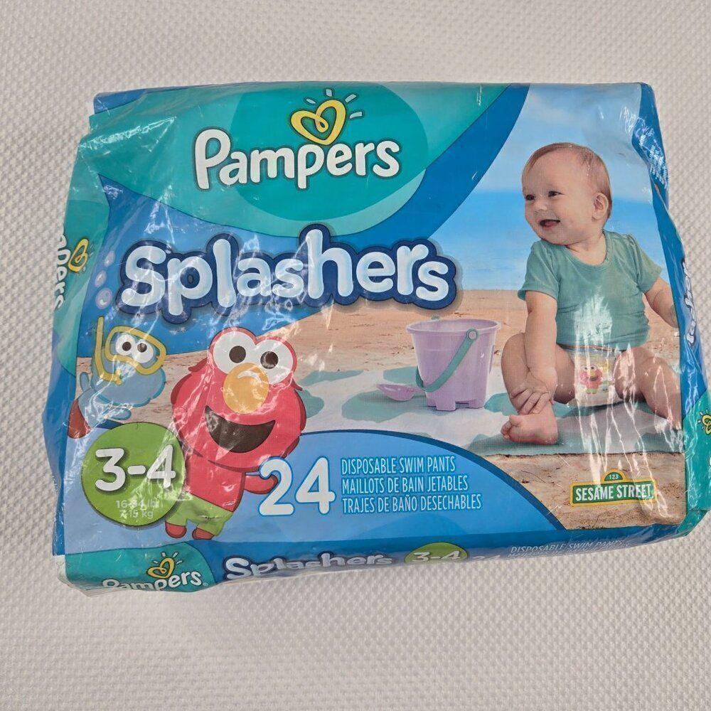 Vintage Pampers Splashers Disposable Swim Pants Size 3-4 24 Count Sesame Street